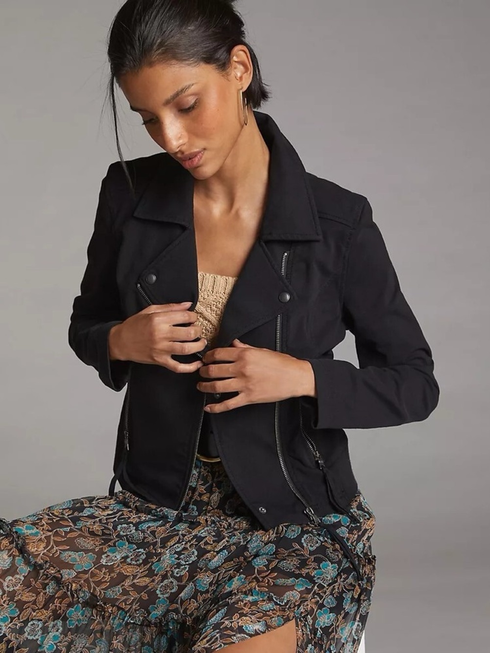 Anthropologie Marrakech Black Indie Biker Cotton Moto Motorcycle Jacket Size XS
